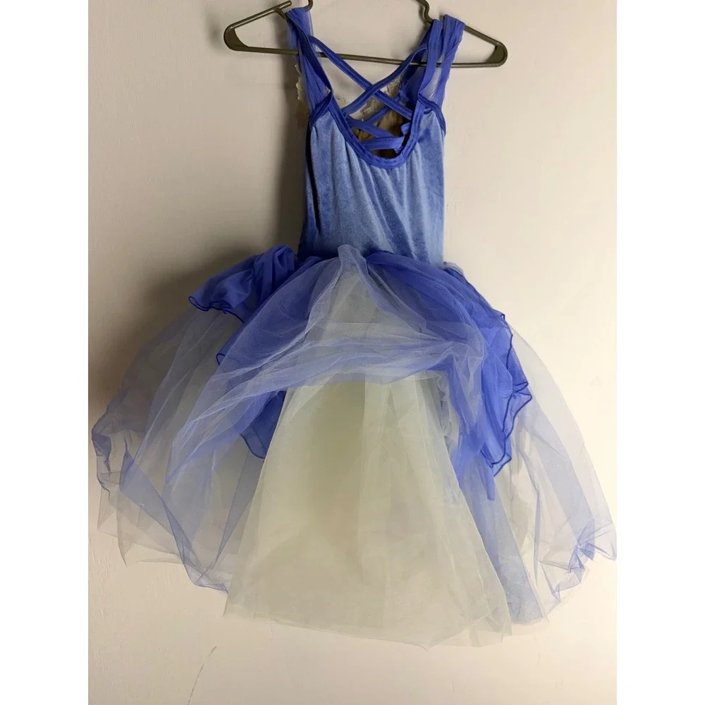 Weissman Blue Velvet Floral Lace Tutu Dance Costume Leotard Kids MC Performance